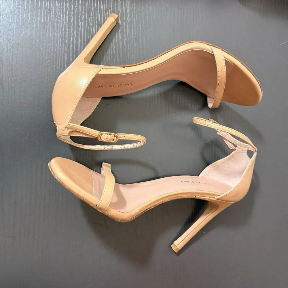 Stuart Weitzman Nudistsong Ankle-Strap Open-Toe Heels Sz 8